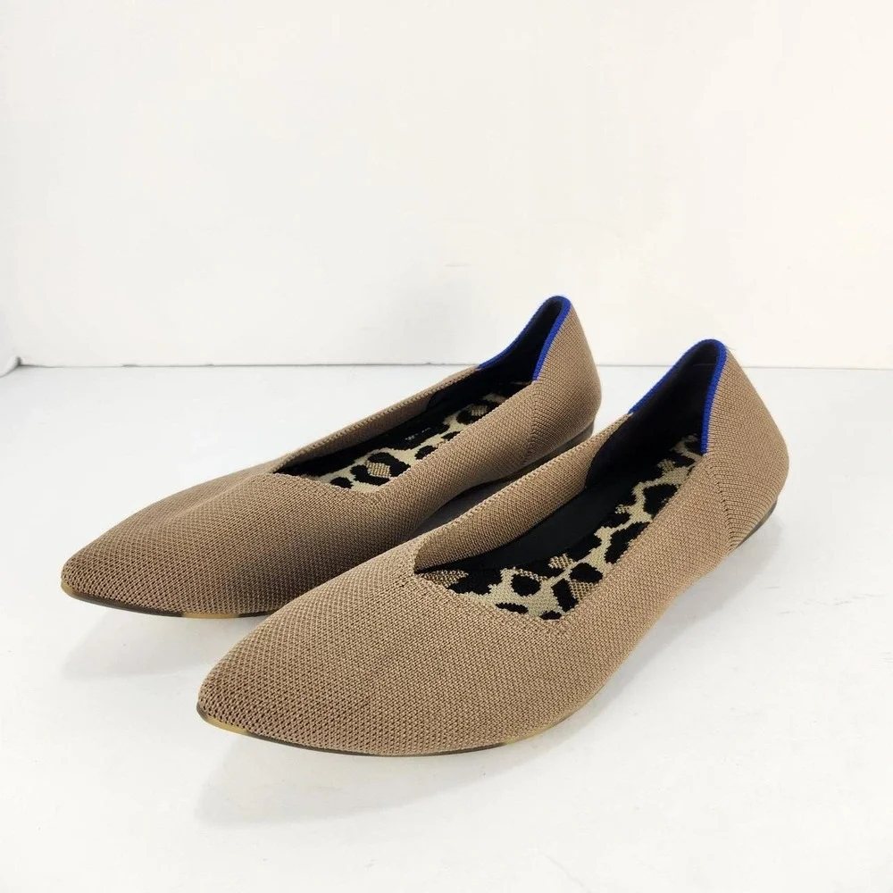 Rothy's Women's Size 8 Taupe Pointed Toe Knit Flats Comfortable Slip On Shoes